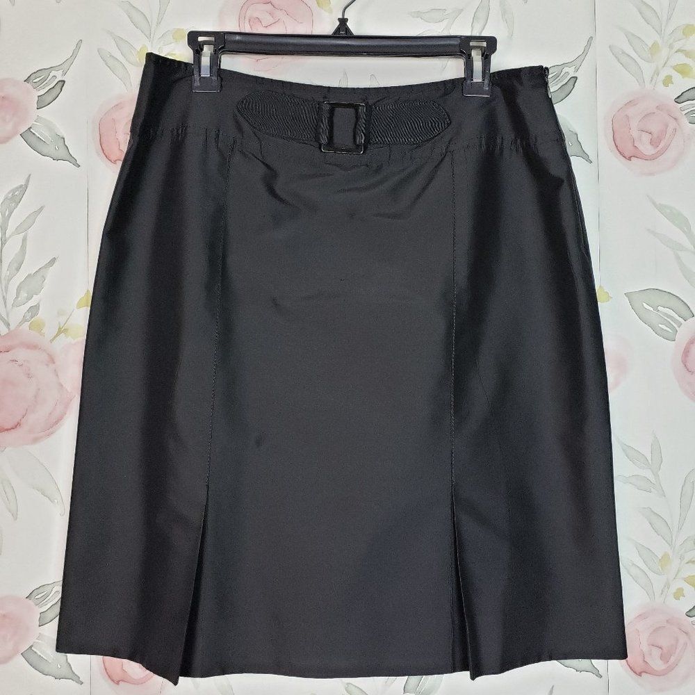 Solid Black Silk Knee Length Skirt womens size 12 Office Work Business